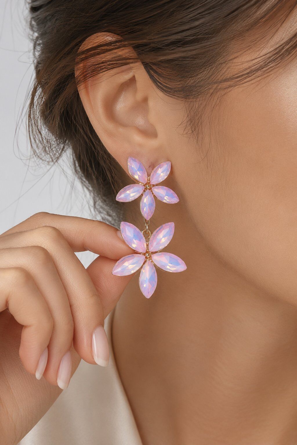 Pembe Kristal Çiçek Küpe