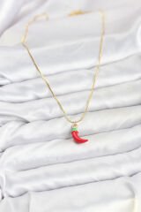 Pirinç Gold Renk Kırmızı Kapya Biber Model Kadın Kolye