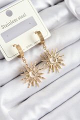 316L Çelik Zirkon Taşlı Sallantılı Güneş Model Gold Renk Kadın Küpe