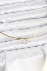 Pirinç Gold Renk Choker Model Zirkon Taşlı Kadın Kolye