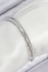 Pirinç Zirkon Taşlı Su Yolu Model Gümüş Renk Kadın Bileklik