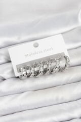 316L Çelik Gümüş Renk Su Yolu Halka Küpe Seti