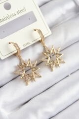 316L Çelik Zirkon Taşlı Sallantılı Yıldız Model Gold Renk Kadın Küpe