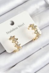 316L Çelik Zirkon Taşlı Çit Halka Model Gold Renk Kadın Küpe