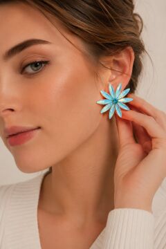 Buz Mavisi Kristal Taşlı Lotus Model Kadın Küpe