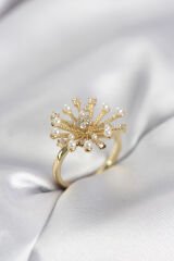 Gold Renk Karahindiba Model Zirkon Taşlı Kadın Yüzük