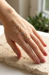 Pirinç Renkli Kare Zirkon Taşlı Y Model Gold Renk Kadın Şahmeran