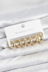 316L Çelik Gold Renk Zirkon Taşlı Kutup Yıldızı Model Halka Küpe Seti