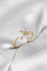 Lotus Model Zirkon Taşlı Gold Renk Kadın Yüzük