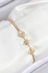 Pirinç Zirkon Taşlı Kutup Yıldızı Model Gold Renk Kadın Bileklik