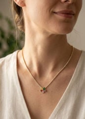 Pirinç Zirkon Taşlı Su Yolu Asorti Çiçek Model Gold Renk Kadın Kolye