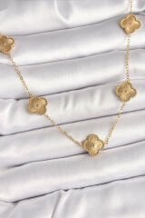 316L Çelik Gold Renk Zincir İşlemeli Yonca Model Kadın Kolye