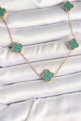 316L Çelik Gold Renk Zincir Yeşil Yonca Model Kadın Kolye