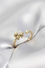 Gold Renk Yonca Model Sedefli Kadın Yüzük