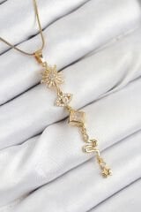 316L Çelik Zirkon Taşlı Güneş Ve Ay Enerji Model Gold Renk Kadın Kolye