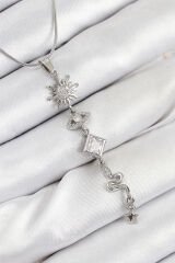 316L Çelik Zirkon Taşlı Güneş Ve Ay Enerji Model Gümüş Renk Kadın Kolye