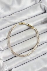 Pirinç Zirkon Taşlı İnce Su Yolu Model Gold Renk Kadın Bileklik