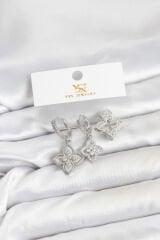 Pirinç Gümüş Renk Yonca Model YSX Trio Küpe Seti