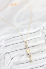 Pirinç Zincir Sarı Gold Renk Zirkon Taşlı Y Kolye