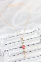 Pirinç Zincir Pembe Gold Renk Zirkon Taşlı Y Kolye