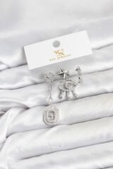 Pirinç Gümüş Renk Göz ve Kutup Yıldızı Model YSX Trio Küpe Seti