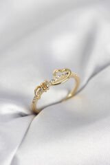 Sarmal Kalp Model Zirkon Taşlı Gold Renk Kadın Yüzük