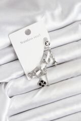 Pirinç Gümüş Renk Kadın Set Küpe