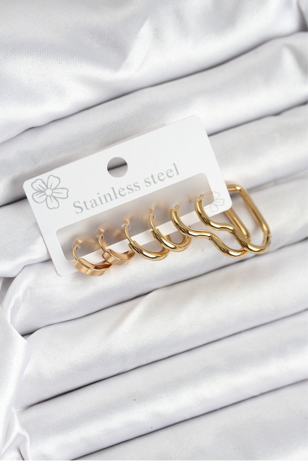 316L Çelik Gold Renk Kadın Küpe Seti