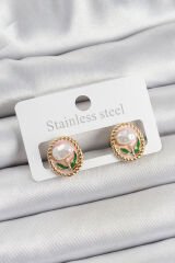 Pirinç Pembe Mineli Lale Figürlü Sanatsal Portre Model Gold Renk Kadın Küpe