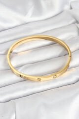 316L Çelik Gold Renk Zirkon Taşlı 65 mm Kadın Kelepçe Bileklik