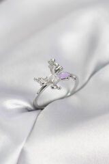 Gümüş Renk Kelebek Model Zirkon Taşlı Kadın Yüzük