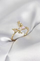 Gold Renk Kelebek Model Zirkon Taşlı Kadın Yüzük