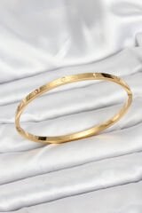 316L Çelik Gold Renk Zirkon Taşlı 65 mm İnce Kadın Kelepçe Bileklik