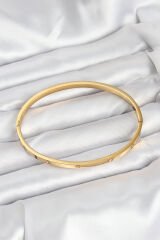 316L Çelik Gold Renk Zirkon Taşlı 65 mm İnce Kadın Kelepçe Bileklik