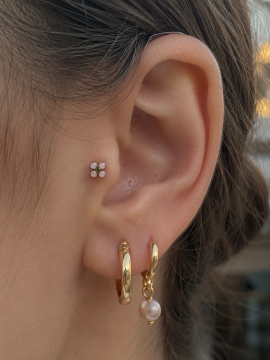 316L Çelik Gümüş Renk Zirkon Taşlı Çiçek Tragus Piercing