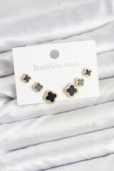 316L Çelik Zirkon Taşlı Yonca Model Kadın Küpe Seti