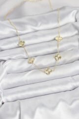 Pirinç Gold Renk Yonca Kadın Kolye