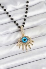 316L Çelik Zincir Kristal Boncuklu Göz Model Kadın Kolye