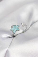 Gümüş Renk Turkuaz Yıldız Model Kadın Yüzük