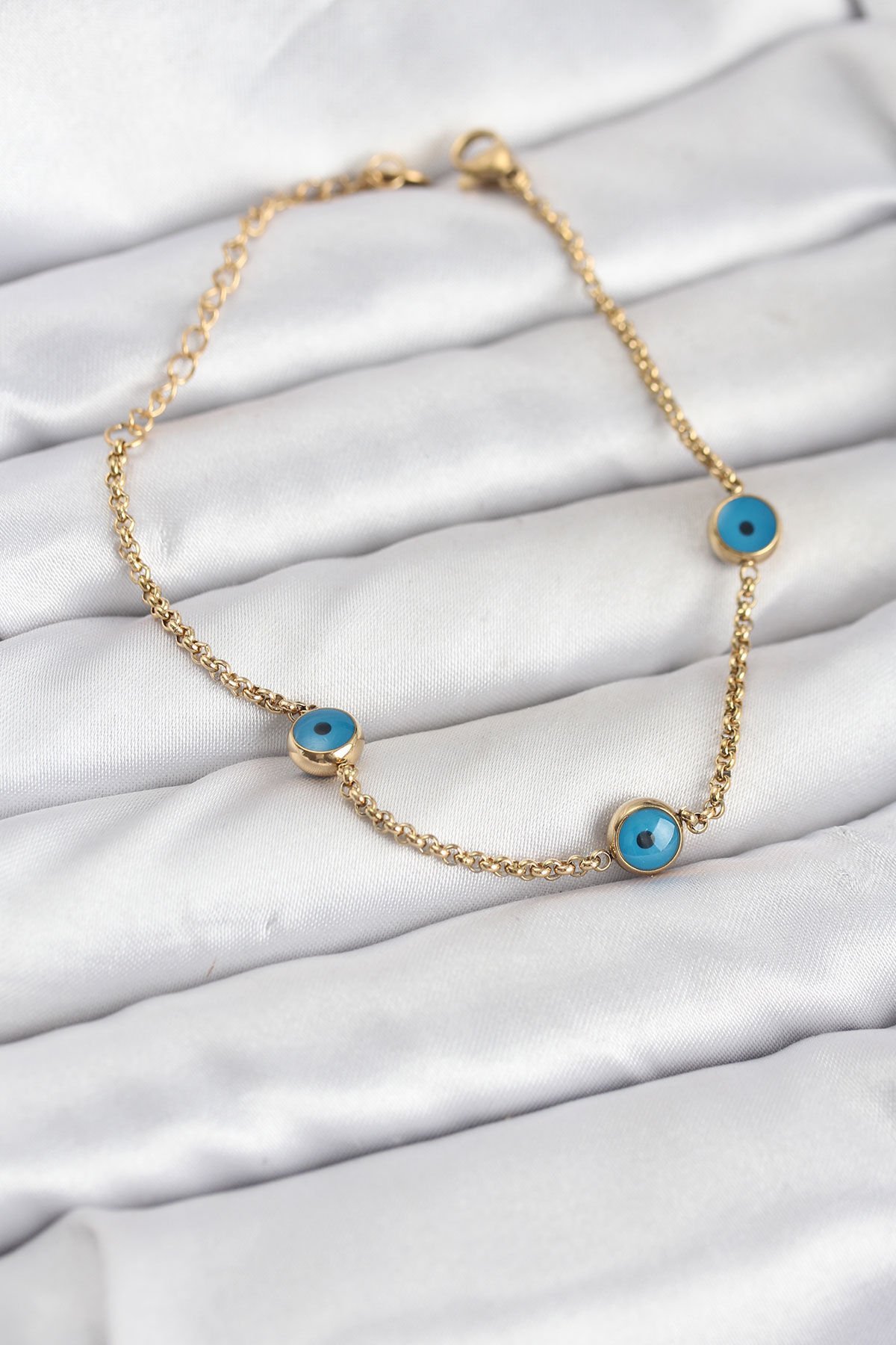 316L Çelik Gold Renkli Nazar Boncuk Model Kadın Bileklik