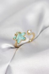 Gold Renk Turkuaz Yıldız Model Kadın Yüzük