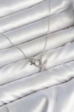 Pirinç Gümüş Renk Minimal Yıldız Model Kadın Kolye