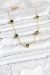 316L Çelik Zincir Gold Renk Yeşil Baby Boy Yonca Kadın Kolye