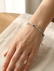 Pirinç Gümüş Renk Renkli Zirkon Taşlı Damla Taş Model Kadın Bileklik