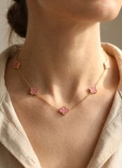316L Çelik Zincir Gold Renk Pembe Baby Boy Yonca Kadın Kolye