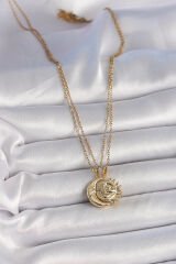 316L Çelik Gold Renk Ay Güneş Model Arkadaşlık Kadın Kolye