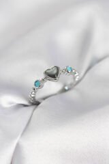 Gümüş Renk Hematit Taşlı Kadın Yüzük