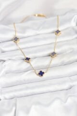 316L Çelik Zincir Gold Renk Lacivert Baby Boy Yonca Kadın Kolye