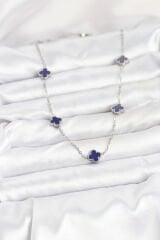 316L Çelik Zincir Gümüş Renk Lacivert Baby Boy Yonca Kadın Kolye