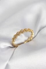 Sıralı Çiçek Model Gold Renk Zirkon Taşlı Kadın Yüzük